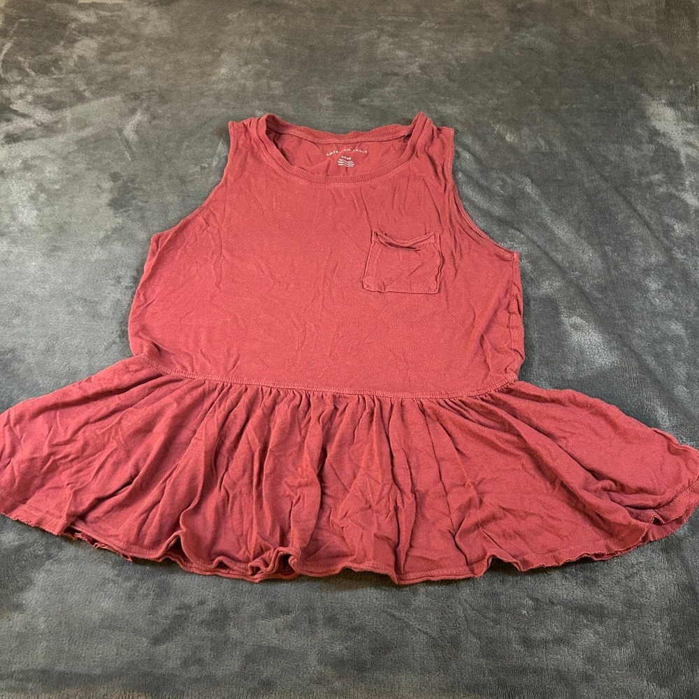 American Eagle Peplum Tank Top Womens Small Red Pocket Ruffle Hem